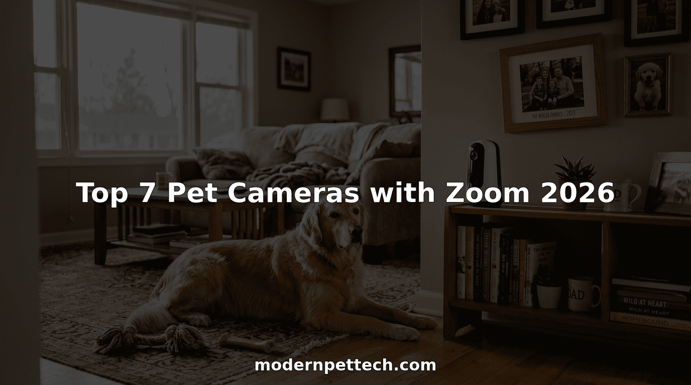 Pet camera in living room with golden retriever